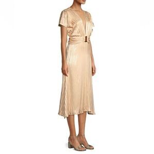 NWT womens AZULU golden stripes lesedi midi v neck ring ruffle dress size 2